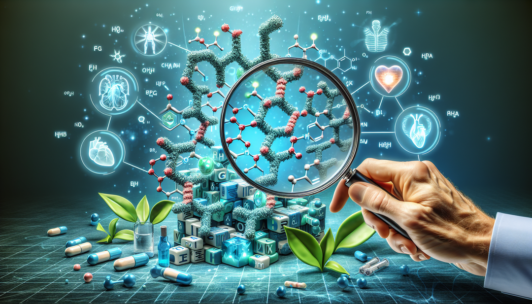 A representation of exploring the benefits of integrative peptides KPV. The picture can imply a magnifier scanning over a three-dimensional structure of the KPV peptide. The structure could be represe